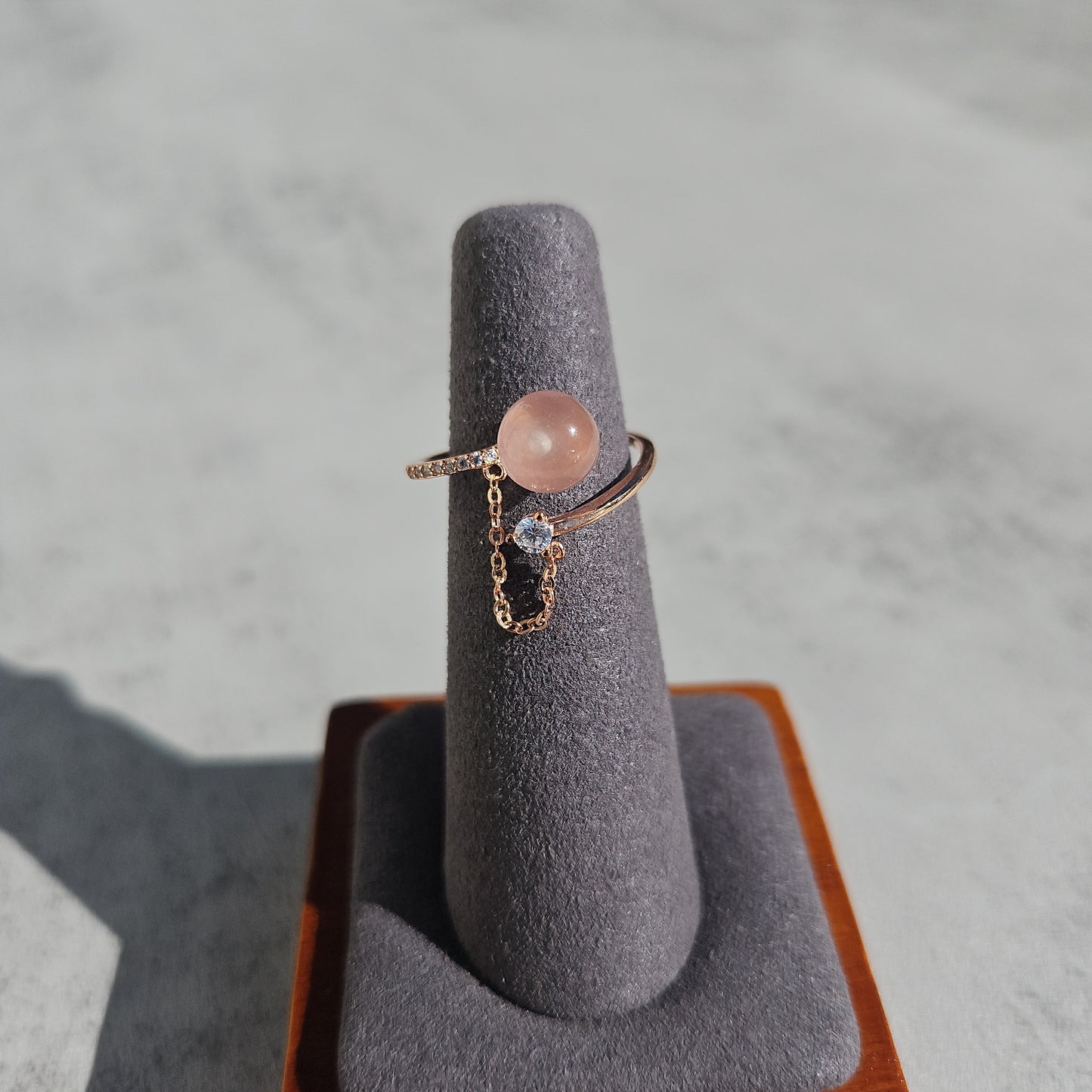 Rose Quartz Chain Ring